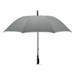 odblaskowy parasol przeciwwiatrowy z trzonkiem i żebrami z włókna szklanego. Gumowana rączka w kolorze czarnym.. Gadżet reklamowy dla firmy.