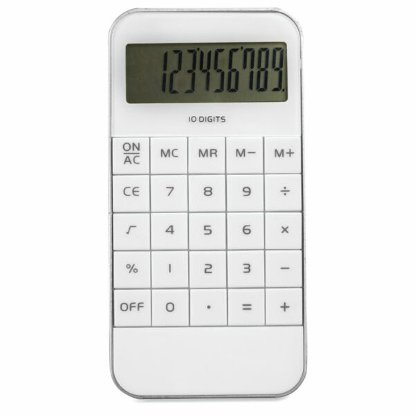 10-cyfrowy kalkulator wykonany z ABS. Dołączona 1 szt. baterii AG13.. Gadżet reklamowy dla firmy.