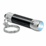 Aluminiowy brelok - latarka z  1 diodą LED. Dołączone 4 baterie LR44.. Gadżet reklamowy dla firmy.