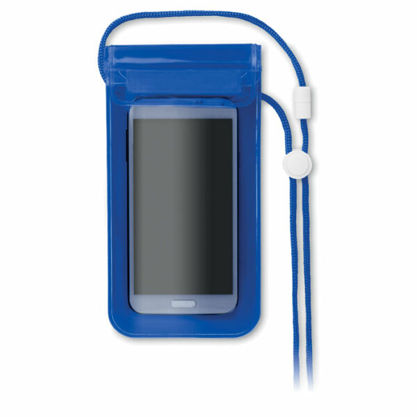 Etui wodoodporne na smartfon na sznurku poliestrowym. Posiada zapięcie oraz cieńszą folię do obsługi ekranu dotykowego. Świetnie nadaje się na plażę