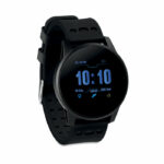 4.0 bezprzewodowy energooszczędny sportowy smartwatch z silikonowym paskiem. Bateria Li-Pol 180 mAh z możliwością ponownego ładowania. IPX7 wodoodporny. Wymagana darmowa aplikacja (wearfit- dostępna dla systemu IOS oraz Android).. Gadżet reklamowy dla firmy.