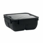 Lunchbox z PP z 2 przegródkami. Zawiera zestaw sztućców PP w pokrywie. Pojemność: 600 ml.. Gadżet reklamowy dla firmy.