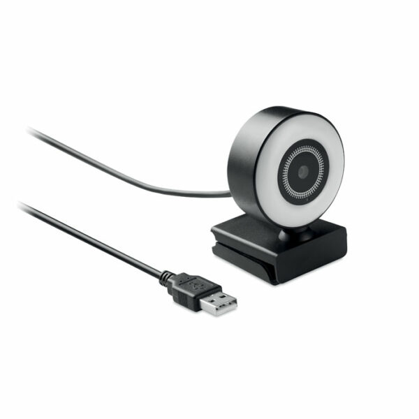 Strumieniowa kamera internetowa 1080P HD z ABS z wbudowanym mikrofonem i regulowanym światłem pierścieniowym.. Gadżet reklamowy dla firmy.