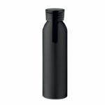 Jednościenna butelka aluminiowa z pokrywką z PS i silikonową zawieszką. Pojemność: 600 ml.. Gadżet reklamowy dla firmy.