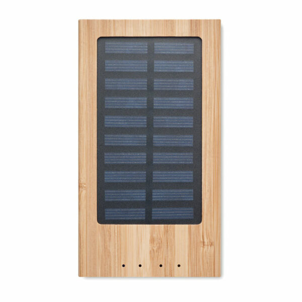 Power bank 4000 mAh z bambusa i panel słoneczny. Pojemność wystarczająca dla smartfonów