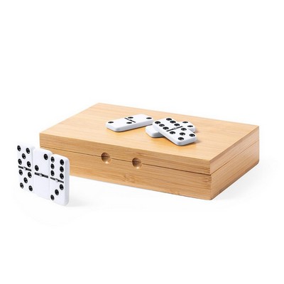 Gra domino w bambusowym pudełku z nadrukiem gadżet reklamowy