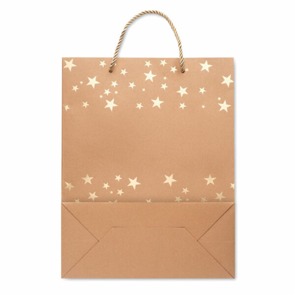 Elegancka torba papierowa z papieru kraft na prezent z sezonowym wzorem. Dołączona zawieszka.  250 gr/m².. Gadżet reklamowy dla firmy.