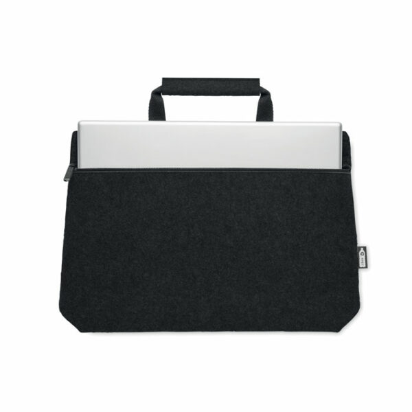 Filcowa torba RPET na laptopa 15 cali z główną komorą zapinaną na zamek błyskawiczny i z wewnętrzną kieszenią.. Gadżet reklamowy dla firmy.