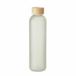 Szklana butelka ze specjalną powłoką do sublimacji i bambusową pokrywką. Pojemność: 650 ml.. Gadżet reklamowy dla firmy.