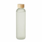 Szklana butelka ze specjalną powłoką do sublimacji i bambusową pokrywką. Pojemność: 650 ml.. Gadżet reklamowy dla firmy.