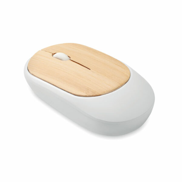 Bezprzewodowa mysz z ABS z recyklingu z bambusowym wykończeniem. 1 baterie AA nie są dołączone do produktu. Bambus jest produktem naturalnym