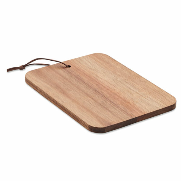 Deska do krojenia z drewna akacjowego ze sznurkiem z PU. Drewno jest produktem naturalnym