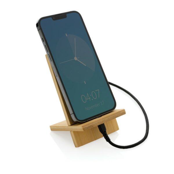 Bambusowy stojak na telefon z nadrukiem gadżet reklamowy