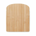 Bambusowa deska do krojenia w kształcie chleba z wyżłobieniem wokół krawędzi.. Gadżet reklamowy dla firmy.